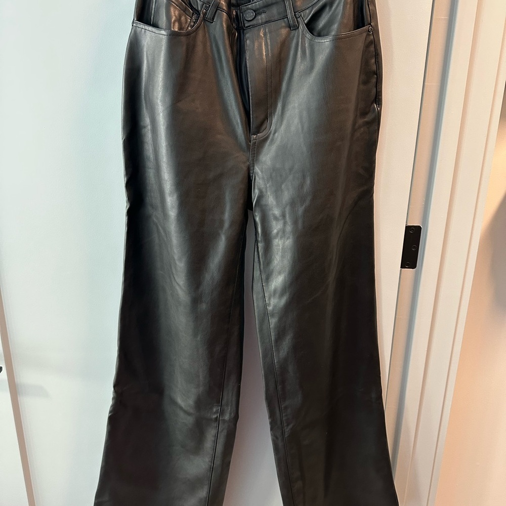 AFRM Shiny Black Leather Trousers